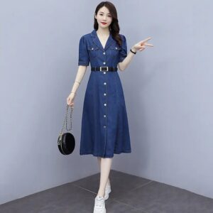 Women A-line Dark Blue Midi/Calf Length Dress
